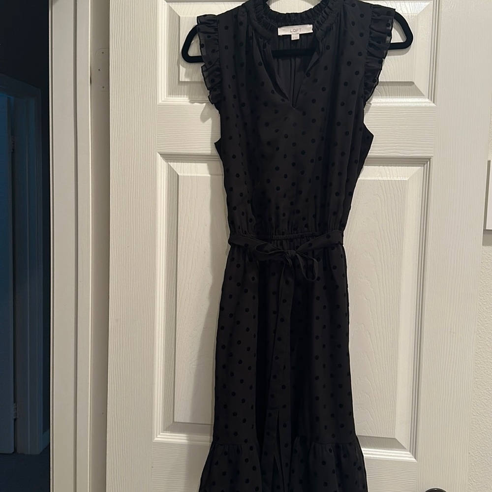 Black polka dot dress from the Loft